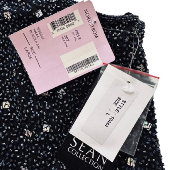 Sean Black Blue Beaded Silk High Neck Sleeveless Evening Formal Top Large NEW - Picture 14 of 15